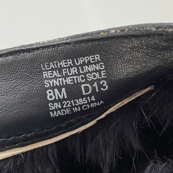 Tory Burch Vikki Navy Blue Leather Crepe Wedge Fur Lined Ankle Boot Women 8M - Picture 10 of 11